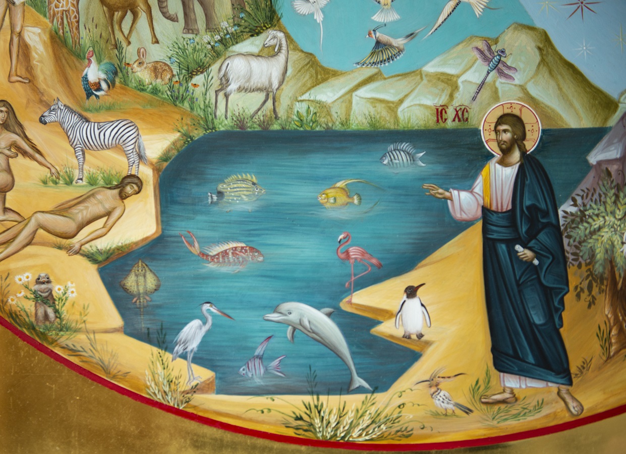 Стварање света, икона ручно осликана у иконографској радионици манастира Жиче
