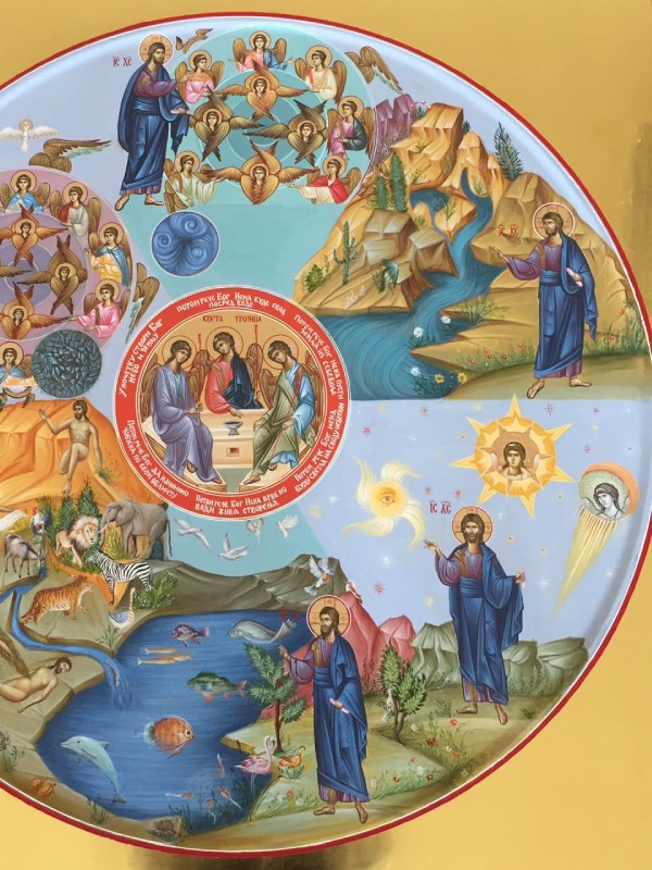 Стварање света, икона ручно осликана у иконографској радионици манастира Жиче
